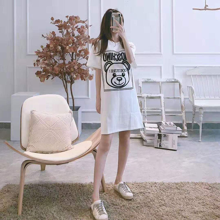Moschino T Shirt Loose Cotton Embroidered Letter Dress