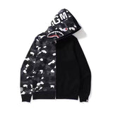 Bathing Ape Hoodie Camouflage Stitching Sweatshirt Luminous Hooded Zipper Fleece Jacket