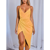 Kendall Jenner Wedding Guest Dress   Sexy Deep V Neck Irregular Sling Dress