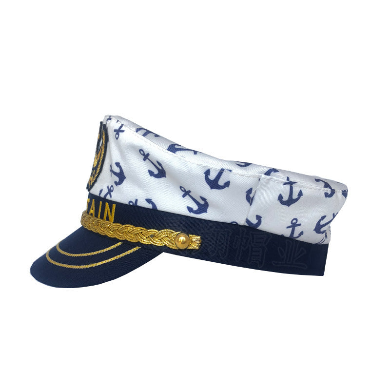 Captains Hat Embroidered Printed Boat Anchor a Sailor's Cap Navy Style Stage Performance and Show Hat