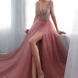 Mauve Dress Bridesmaid Women's Solid Color Embroidery Sequin Sexy V-neck Long Dress Formal Dress