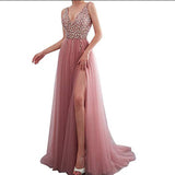Mauve Dress Bridesmaid Women's Solid Color Embroidery Sequin Sexy V-neck Long Dress Formal Dress