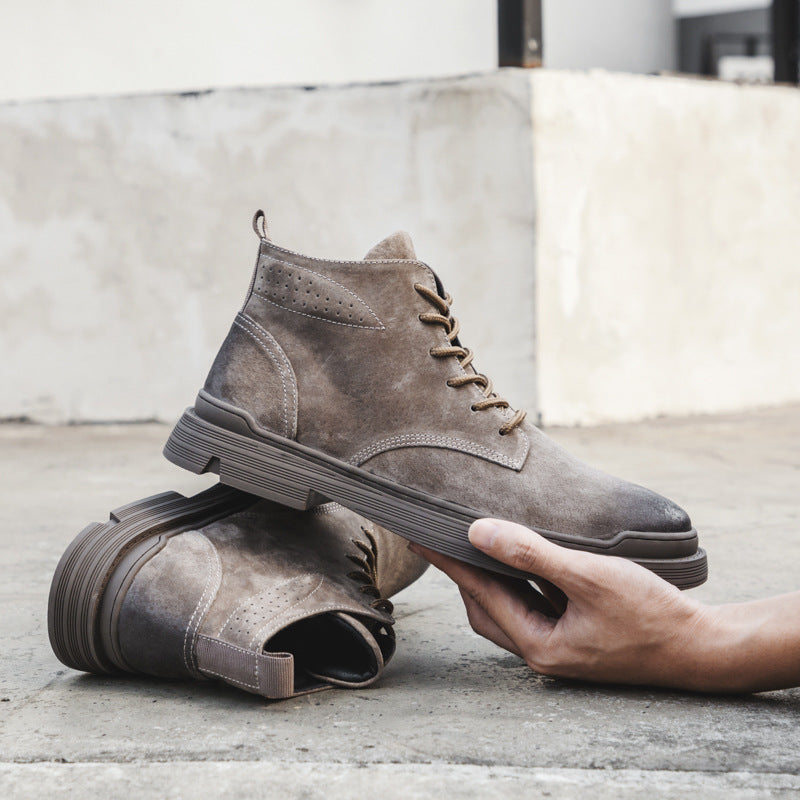 Desert Boots Winter Martin Boots Men's Fleece-Lined Desert Boots Outdoor Workwear Boots Trendy Large Size High Top