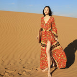 Gypsy Style Dresses Ethnic Style Seaside Holiday Long Sleeve Beach Dress