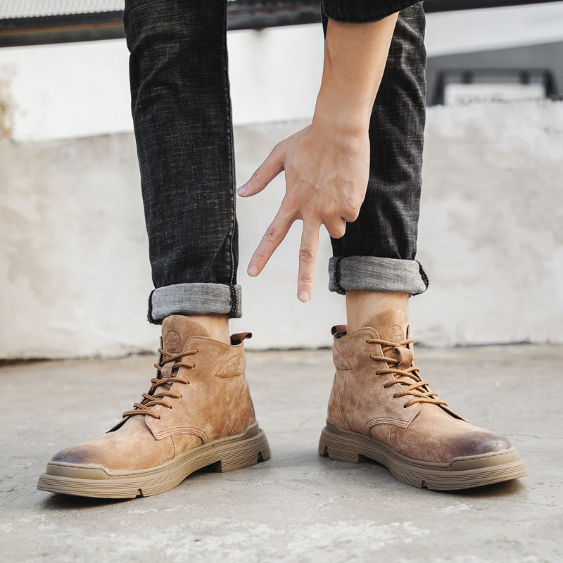 Desert Boots Winter Martin Boots Men's Fleece-Lined Desert Boots Outdoor Workwear Boots Trendy Large Size High Top