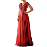 Mauve Dress Bridesmaid Autumn and Winter Dress V-neck Chiffon Stitching Evening Dress Women's Dress