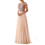 Mauve Dress Bridesmaid Autumn and Winter Dress V-neck Chiffon Stitching Evening Dress Women's Dress