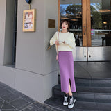 MIDI Mauve Skirt Knitted Skirt Autumn and Winter Skirt Slit Sheath Skirt
