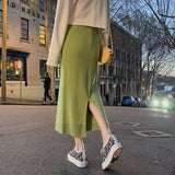 MIDI Mauve Skirt Knitted Skirt Autumn and Winter Skirt Slit Sheath Skirt