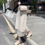 MIDI Mauve Skirt Autumn and Winter Lace Knitted Skirt Women's Mid-Length Versatile
