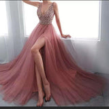 Mauve Dress Bridesmaid Women's Solid Color Embroidery Sequin Sexy V-neck Long Dress Formal Dress
