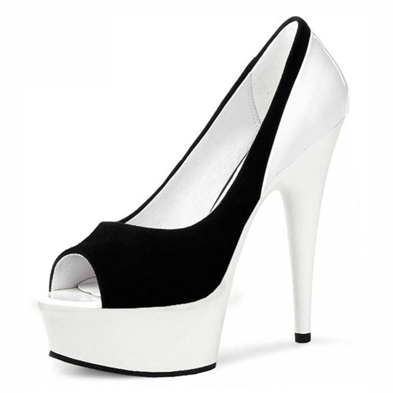 Platform Heels for Women Summer High Heel Black Fish Mouth Sandals