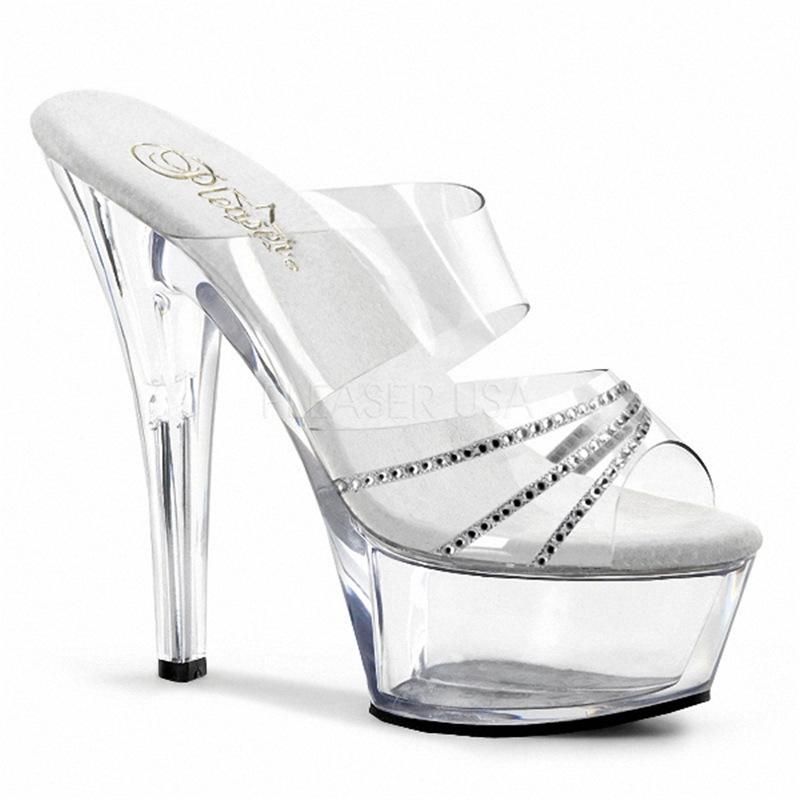 Platform Heels for Women 15cm Black Transparent Crystal High Heel Nightclub Sandals