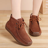 Western Shoes Autumn and Winter Ankle Boots Women's Retro Casual Flat Bottom Fleece-Lined