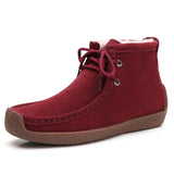 Western Shoes Autumn and Winter Ankle Boots Women's Retro Casual Flat Bottom Fleece-Lined