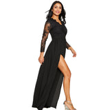 Long Sleeve Burgundy Dress Formal Solid Color Dress Lace Dress