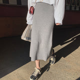 MIDI Mauve Skirt Knitted Skirt Autumn and Winter Skirt Slit Sheath Skirt