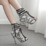 Python Boots Sexy Lace-up Fish Mouth Sandal Boots