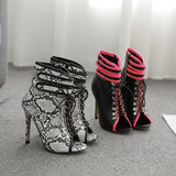 Python Boots Sexy Lace-up Fish Mouth Sandal Boots