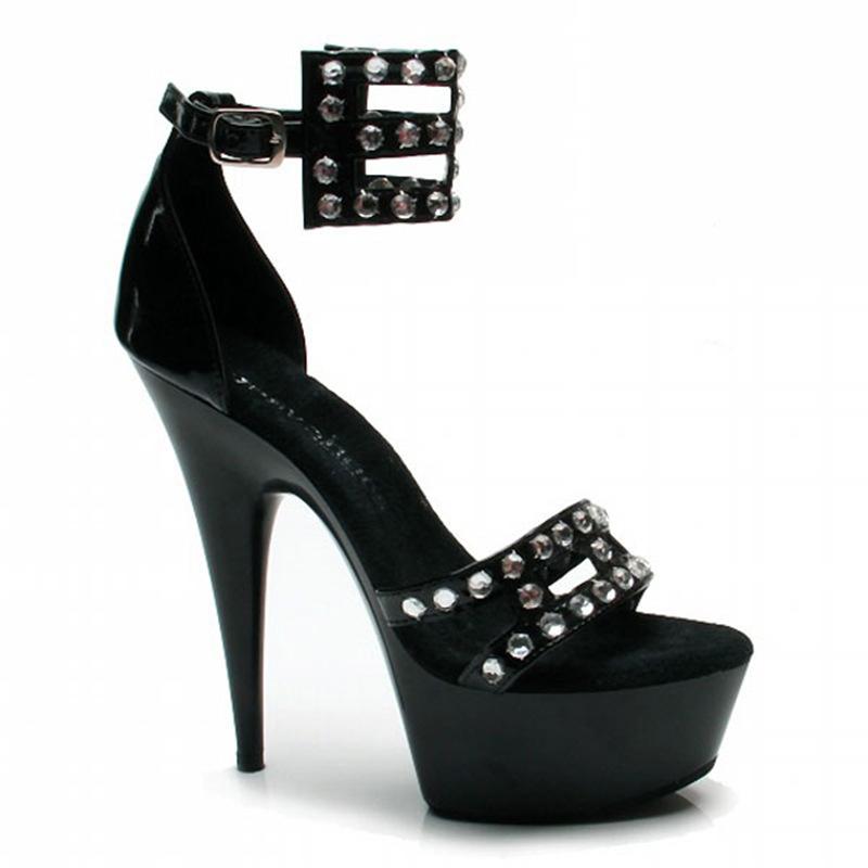 Platform Heels for Women 15cm High Heels Black Rivet Lace-up Sandals