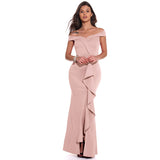Burgundy Evening Dresses for Weddings V-neck Flounce Dress Banquet Evening Long Dress