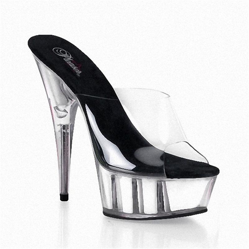 Platform Heels for Women Sandals Fully Transparent 15cm High Heel Stage Shoes