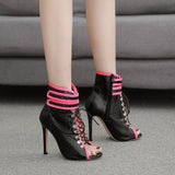 Python Boots Sexy Lace-up Fish Mouth Sandal Boots