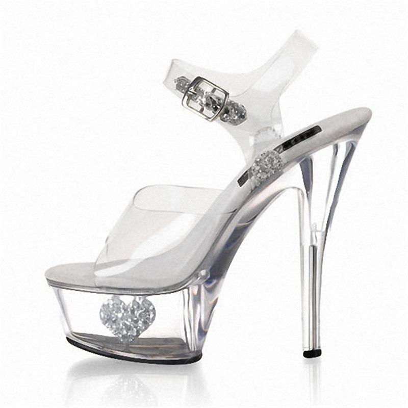 Platform Heels for Women Retro 15cm High Heel Crystal Sandals Peep Toe Shoes