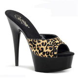 Platform Heels for Women 15cm Leopard Print Peep-Toe Slippers