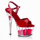 Platform Heels for Women Transparent Rose Sandals 15cm Crystal High Heel Catwalk Plus Size