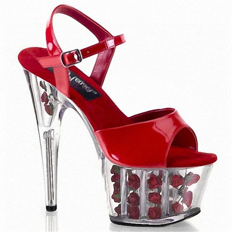 Platform Heels for Women Transparent Rose Sandals 15cm High Heel Catwalk Plus Size