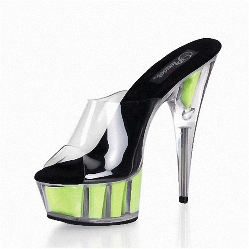 Platform Heels for Women Sandals Fully Transparent 15cm High Heel Stage Shoes
