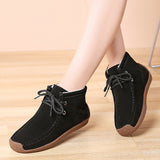 Western Shoes Autumn and Winter Ankle Boots Women's Retro Casual Flat Bottom Fleece-Lined