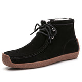 Western Shoes Autumn and Winter Ankle Boots Women's Retro Casual Flat Bottom Fleece-Lined