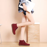 Western Shoes Autumn and Winter Ankle Boots Women's Retro Casual Flat Bottom Fleece-Lined