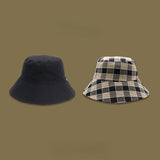 Vintage Check Bucket Hat Double-Sided Lattice Bucket Hat