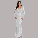 Long Homecoming Dresses Autumn and Winter Dress Multi-Color plus Size Long Sleeve V-neck Sequins