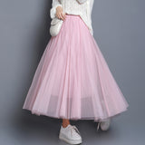 MIDI Mauve Skirt Autumn and Winter High Waist A- line Mid-Length Purple Mesh Skirt