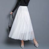 MIDI Mauve Skirt Autumn and Winter High Waist A- line Mid-Length Purple Mesh Skirt