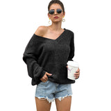 Women Pullover Knit Sweater Shoulder-Baring Sweater