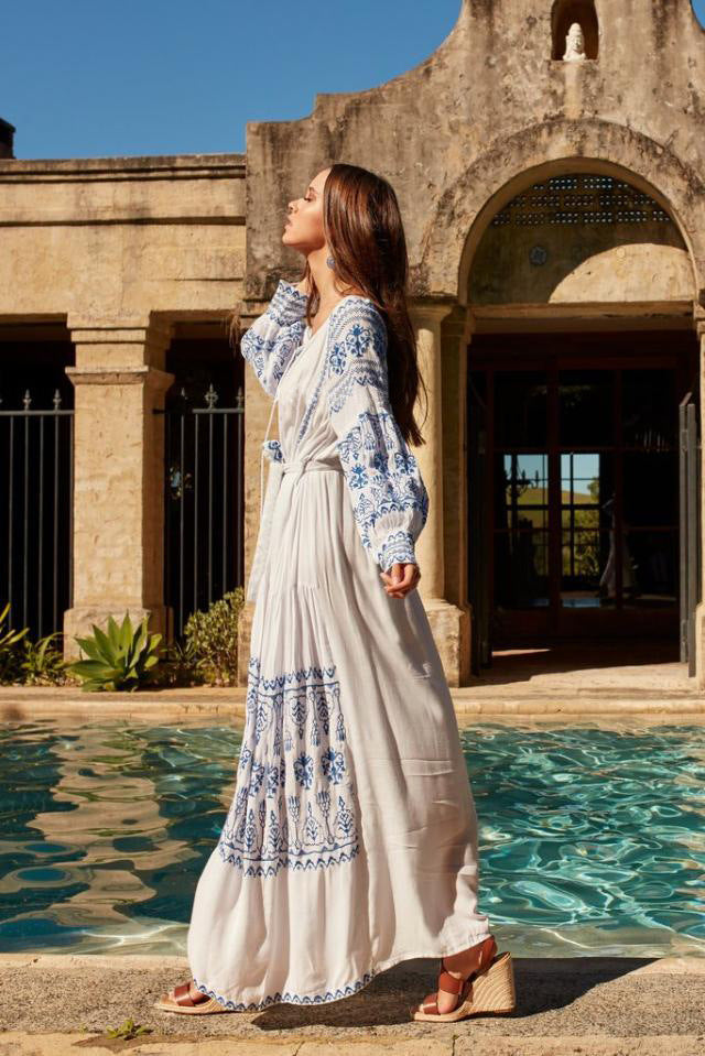 Beth Dutton Bohemian Dress Winter Autumn Maxi Dresses Lantern Sleeve Dress