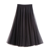 MIDI Mauve Skirt Autumn and Winter High Waist A- line Mid-Length Purple Mesh Skirt