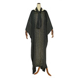 Silk Satin round Neck Wide Batwing Sleeve Robe with African Dashiki Ankara Styles Dress