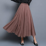 MIDI Mauve Skirt Autumn and Winter High Waist A- line Mid-Length Purple Mesh Skirt