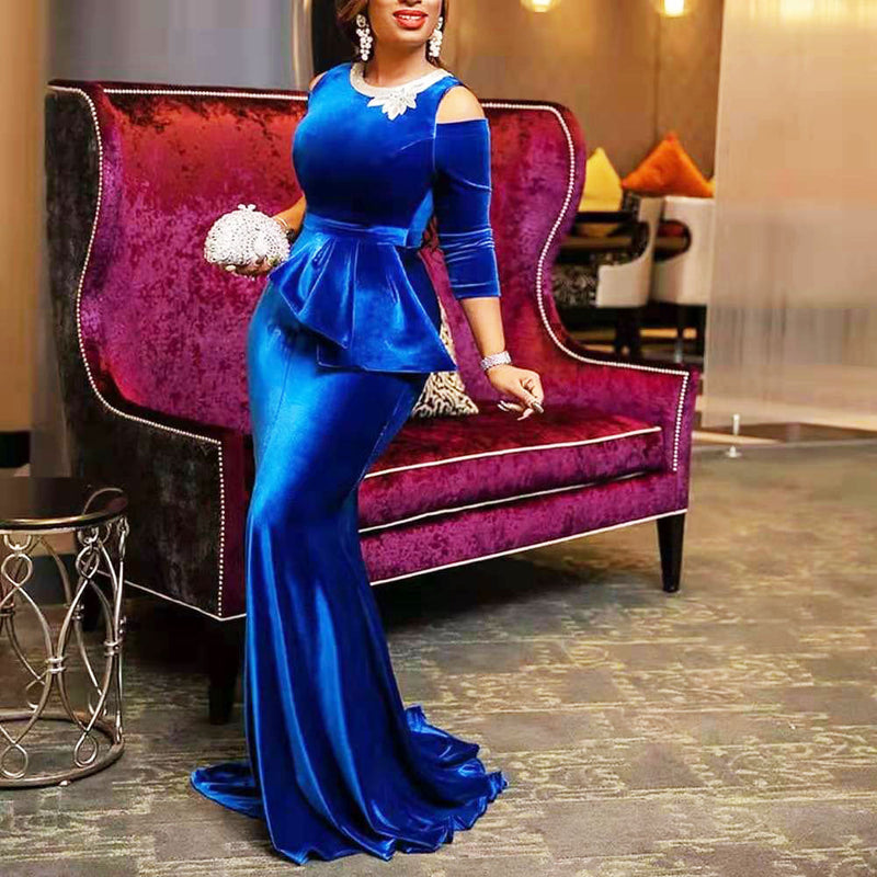 Long Homecoming Dresses Winter Gold Velvet Slim Dress