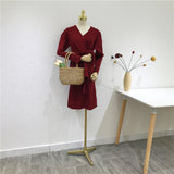 MIDI Mauve Cocktail Dress Autumn and Winter Slim-Fit Long-Sleeved Mid-Length Red Knitted Dress for Women
