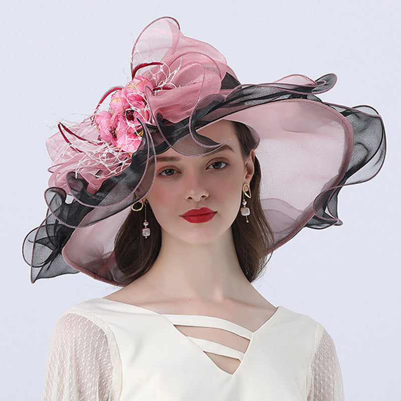 Big Hats Fashion Distinctive Rose Flower Decoration Sun Hat