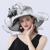 Big Hats Sunshade with Mesh Flower Decoration Broad-Brimmed Hat