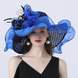 Big Hats Sunshade with Mesh Flower Decoration Broad-Brimmed Hat