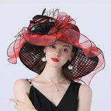 Big Hats Sunshade with Mesh Flower Decoration Broad-Brimmed Hat